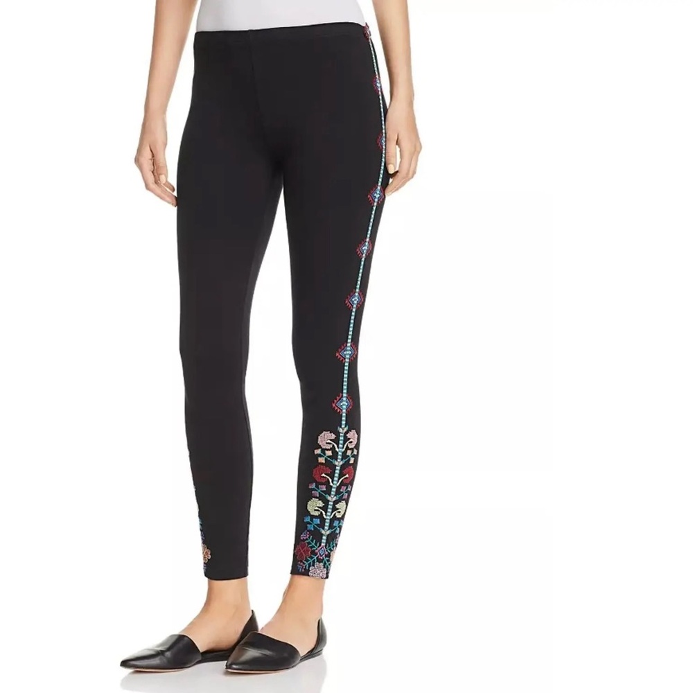 JW Johnny Was Zoe Gray Embroidered Leggings Pink Floral